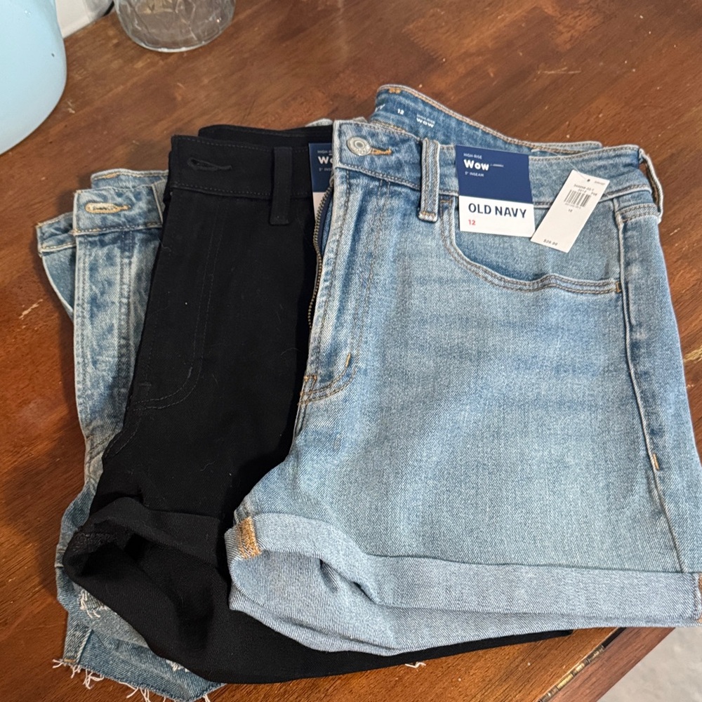Old Navy Black and Blue Denim Shorts Set